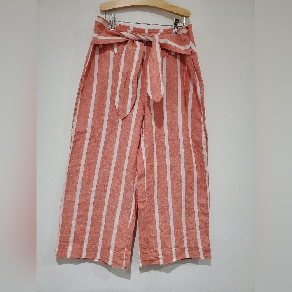 JOE fresh Capri Pants Linen orange & white stripe flowly crop pant size 2 NWT